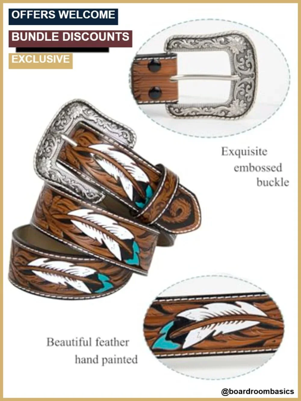 Vintage Cowgirl Belt with Removable Buckle, PU Leather, Western Rodeo
